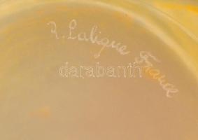 Lalique jelzéssel asztali lámpa, formába öntött, csorba nélkül, pótolt bura, működik, m:33 cm