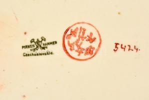 Kínai porcelán tál, részben kézzel festett, jelzett, kopásnyomokkal, 48×27 cm