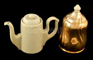 Porcelán teáskanna, fehér mázas, jelzés nélkül, fém takarófedővel, m: 22 cm