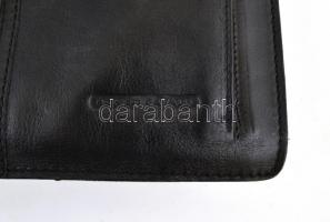 Fekete bőr aktatáska, jelzett, kopásnyomokkal, 34×25,5 cm