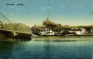 1915 Trencsén, Trencín; látkép, híd, vár. Kiadja Andor / Trenciansky hrad / general view with bridge and castle (Rb)