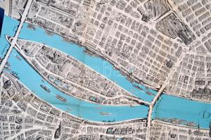 1963 Budapest távlati térképe, belső terület. A műemlékek, emlékművek és kulturális intézmények felt...