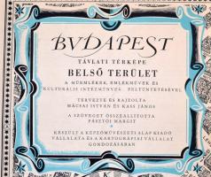 1963 Budapest távlati térképe, belső terület. A műemlékek, emlékművek és kulturális intézmények felt...