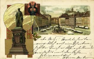 1904 Graz, Hauptplatz, Erzherzog Johann. Art Nouveau, litho. Lith. Kunst-Anst. August Matthéy