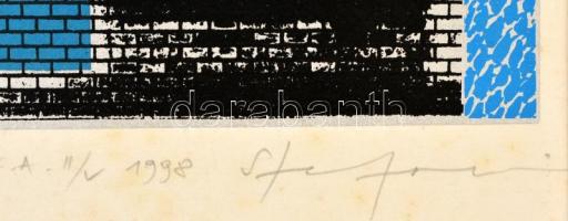 Stefanovits Péter (1947- ): Fal I. szitanyomat. EA. II/V. Jelzett. 20x22 cm Paszpartuval
