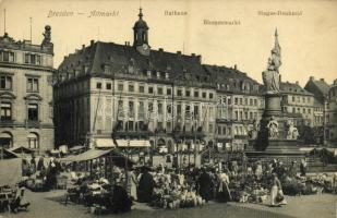 Dresden, Altmarkt, Rathaus, Blumenmarkt, Sieges Denkmal / flower denkmal, war statue, town hall (EK)