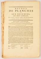 Diderot, Denis u. dAlembert,: Recuil de planches sur les sciences, les arts liberaux, et les arts méchaniques. Paris, 1770. 18 db szórvány szövegoldal, 39 db egy és kétoldalas rézmetszet bányászat témában 41x50 cm
