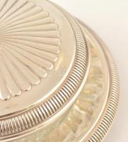 Ezüstözött alpakka kaviártartó, jelzés nélkül, modern üveggel, hibátlan, d: 14 cm