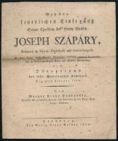 1808 gróf Szapáry Józsefet dicsőítő költemény. 4p. Pozsony, 1808.