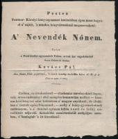 cca 1840 Kovács Pál: A nevendék nőnem c. könyvénet 2 db reklám nyomtatványa.