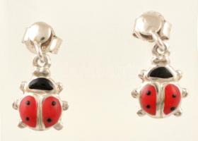 Ezüst(Ag) zománcozott katica fülbevalópár, jelzett, 1,4×0,6 cm, bruttó: 1 g