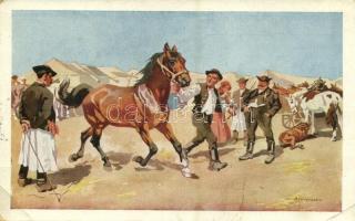 7 db RÉGI motívumlap: folklór, litho üdvözlőlapok / 7 pre-1945 motive postcards: folklore, litho gre...