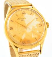 IWC Schaffhausen mechanikus férfi karóra. 18K arany tok és 14K arany óralánc. Jelzett. Az óra hátlap...