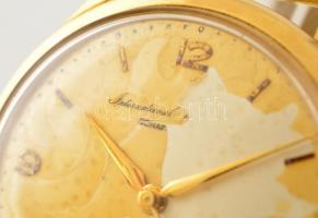 IWC Schaffhausen mechanikus férfi karóra. 18K arany tok és 14K arany óralánc. Jelzett. Az óra hátlap...