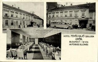 1938 Győr, Fehér Hajó szálloda, belső, autóbusz (EK)