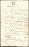1852 Buda, Német nyelvű irat, 30 Kr szignettás papíron, viaszpecséttel
