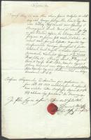 1836 Pest, Latin és magyar nyelvű okmány pénzügyekről, Esterházy herceg nevének említésével, viaszpecséttel