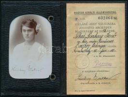 1915 Szombathely, A Magyar Királyi Államvasutak által néhai m. kir. min. tanácsos lányának részére kiállított fényképes igazolvány