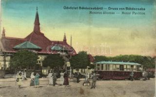 1929 Békéscsaba, Motoros állomás pavilonja, városi vasút, kisvasút. Holländer nyomda kiadása (Rb)
