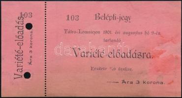 1901 Belépőjegy Tátralomnicon rendezett varieté előadásra