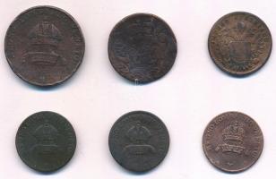 6db-os vegyes olasz államok rézpénz tétel, főleg Lombardia-Velence T:2-,3 ph., hajlott
6pcs of copp...