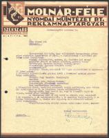 1944 Szekszárd, Molnár-féle Nyomdai Műintézet Rt. Reklámnaptárgyár fejléces levélpapírjára írt levél