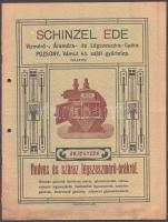 1909 Pozsony, Schinzel Ede Vízmérő-, Áramóra- és Légszeszóra-Gyára árjegyzéke, lyukasztott, 14p