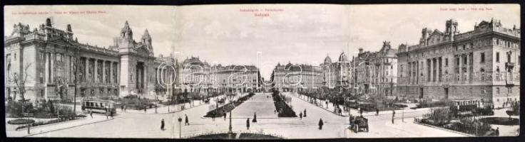 cca 1900 Budapest, Szabadság tér, kinyitható panorámakép, szakadással, 54×14 cm
