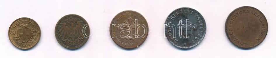 5db-os vegyes magyar és külföldi érme tétel, közte "Fővárosi Csatornázási Művek", "19...