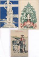 12 db RÉGI motívum képeslap: katonai, magyar népviselet, vallás, bélyeg / 12 pre-1945 motive postcards: military, Hungarian folklore, religious, stamp