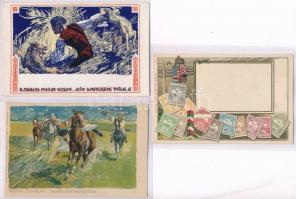12 db RÉGI motívum képeslap: katonai, magyar népviselet, vallás, bélyeg / 12 pre-1945 motive postcar...