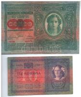1902. 1000K + 1904. 10K + 1912. 100K mindkét oldala német, piros "DEUTSCHÖSTERREICH" felül...