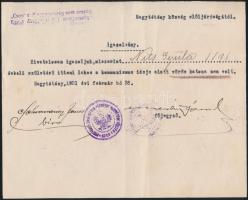 1921 Nagytétény, községi elöljáróság által kiállított igazolvány, irredenta jelmondattal