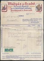 1946 Bp. V., Mátyás és Szabó Fonal-Textil Kereskedelmi Vállalat díszes fejléces számlája illetékbélyeggel