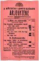 1918 Bp. IX., A községi lóhússzékek árjegyzéke, hirdetmény, hajtott, 63×39 cm