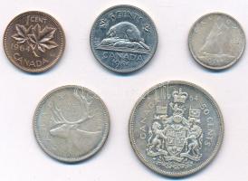 Kanada 1964. 1c Br + 5c Ni + 10c Ag + 25c Ag + 50c Ag T:1- Canada 1964. 1 Cent Br + 5 Cents Ni + 10 Cents Ag + 25 Cents Ag + 50 Cents Ag C:AU