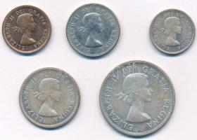 Kanada 1964. 1c Br + 5c Ni + 10c Ag + 25c Ag + 50c Ag T:1-
Canada 1964. 1 Cent Br + 5 Cents Ni + 10...