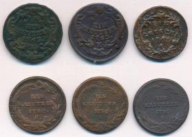 1760-1780. 6db-os vegyes rézpénz tétel, közte szép tartású 1763S 1kr Cu "Mária Terézia" T:...