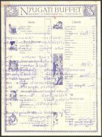 1918 Bp. VI., A Nyugati Buffet étlapja, részben kézzel írva