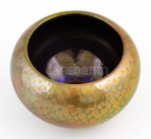 cca 1900 Zsolnay pávaszemes kaspó. Eozin mázas, körpecsétes, jelzett, alig látható hajszálrepedéssel...