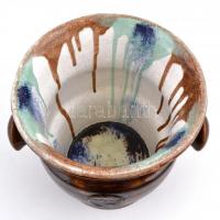 Zsolnay mázas kaspó. formaterv: Török János, Jelzett, kis lepattanásokkal. d:23 cm, m:23 cm