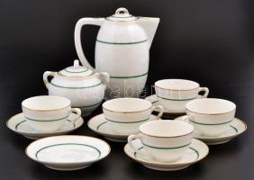 Zsolnay art deco porcelán mokkás készlet, jelzett, 13 db, egy csészén alul hajszálrepedés