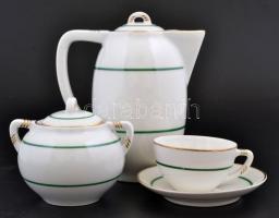 Zsolnay art deco porcelán mokkás készlet, jelzett, 13 db, egy csészén alul hajszálrepedés