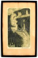 Mende Gusztáv (1899-1963): Próbanyomat. Rézkarc, papír, jelzett, üvegezett keretben, paszpartuban, 22x13 cm