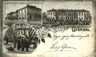 1900 Győr, M. kir. állami tanítónőképző intézet, urak. Art Nouveau, floral, litho (szakadás / tear)
