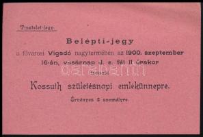 1900 Bp., Vigadó, belépőjegy a Kossuth születésnapja alkalmából rendezett emlékünnepélyre