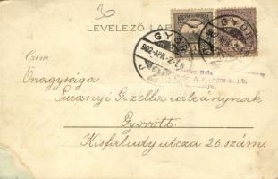 1902 Győr, Püspöki vár, Sétatéri kioszk, Kisfaludy szobor, híd. Luszt Ármin kiadása. Art Nouveau, li...