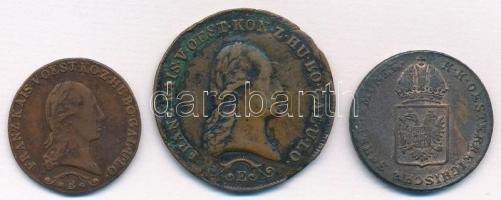 1812B 1kr Cu + 1812E 3kr Cu + 1816E 1kr Cu "I. Ferenc" T:2-