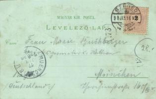 1899 Szeged, Híd utca, Közúti híd, Városi színház, Széchenyi tér, M. kir. posta és távirda hivatal. ...