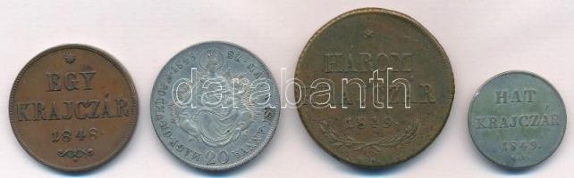 1848. 1kr Cu + 1848. 20kr Ag "V. Ferdinánd" + 1849NB 3kr Cu + 1849NB 6kr Ag T:2,2- ph